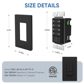 Countdown Wall Timer Switch, Programmable for Exhaust Fan and Lights, 1-5-10-20-30-60mins-2H, in-Wall Bathroom Fan Timer Light Switch, Wall Plate Included, Neutral Wire Required, UL Listed, Black