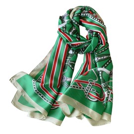 WaJuemy Fashion Satin Scarf Shawl Wrap for Women Long Lightweight Elegant Silky Scarves Floral Designer Headscarf Neck Wraps (13 Green Chain)
