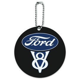 Ford Vintage V8 Logo Round Luggage ID Tag Card Suitcase Carry-On
