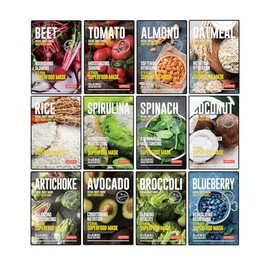 DERMAL Super Food - Mascarillas faciales para el cuidado de la piel, paquete de 12 mascarillas faciales para una piel refrescante y brillante,...     