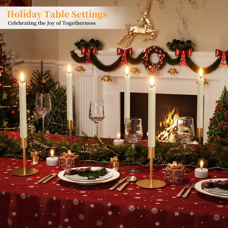 Rechargeable Flameless Taper Candles with Charging Station 6Pcs Real Wax