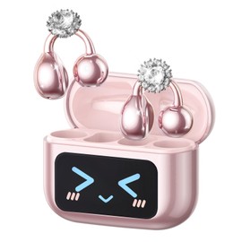 ZOMBIES CAT Clip-On Jewellery Headphones Open Ear Headphones Wireless Bluetooth 5.4 with Intelligent Touchscreen 4.1 g Lightweight Headphones Sport 60 Hours Wireless Earbuds, M100 Diamond Earring Pink