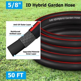 Garden Hose, 5/8"Heavy Duty Kink Resistant Water Hose, Flexible and Lightweight Rubber Hose with Swivel Grip Handle, Hose Male to Female Fittings for Outdoor Car Wash Lawn Yard (50ft)
