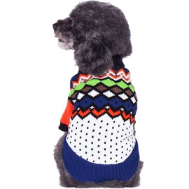 Blueberry Pet Over The Rainbow Multicolor Argyle Pattern Shawl Collar Dog Sweater, Back Length 16", Pack of 1 Clothes for Dogs