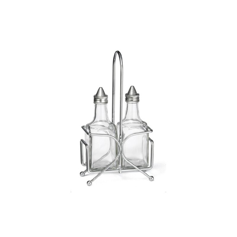 Tablecraft Glass 6 Oz Oil/Vinegar Cruet Set with S/S Tops