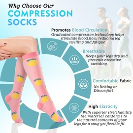 OUIVIAL 6 Pairs Compression Socks for Women Men 20-30mmhg Graduated Support Knee High Socks for Nurse Travel Flight
