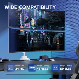 ARES WING Vertical Dual Monitor Mount - 24-57" Aluminum Heavy Duty Monitor Arms for 2 Monitors, Fully Adjustable Gas Spring Stacked Monitor Stand with 75/100/200 Vesa Mount, White