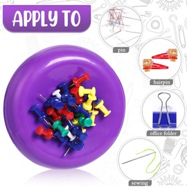 Waydress 2 Pieces Magnetic Pin Holder Sewing Pincushion Round Paper Clip Holder Magnetic Cushion Sewing Pin Push Hairclip Storage Case Needle Cushion for Sewing DIY Project(Purple)