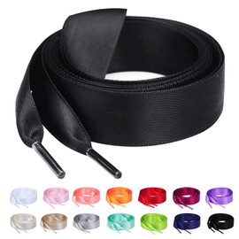 Booyckiy Flat Colorful Satin Ribbon Shoelaces 3/4" Wide Shoe Laces for Women Girls, Black 31inch(80cm)