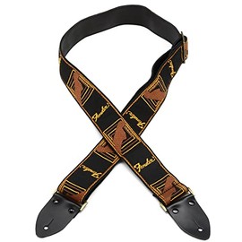 Fender Legacy Monogram Strap, Black/Yellow/Brown Guitar, 2"