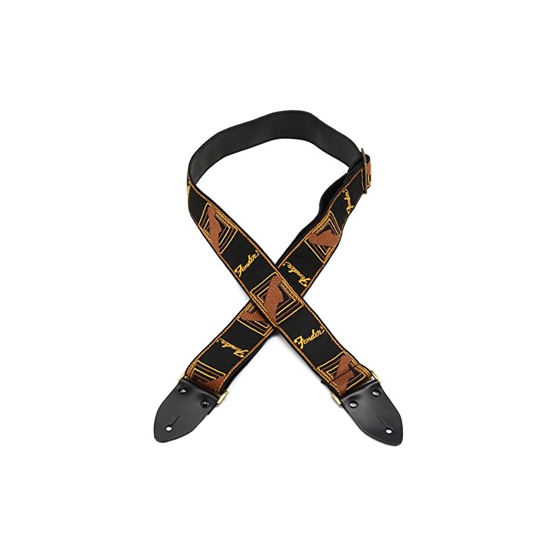 Fender Legacy Monogram Strap, Black/Yellow/Brown Guitar, 2"