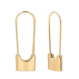 Gold-Plated Safety Pin Earrings for Women Silver Lock Safety Pin Hoop Earrings for Her