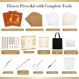 Aboofx Flower Press Kit, Craft Kits 10" x 10" 10 Layers Wooden Flower Pressing Kit for Crafts Pressed Flowers and Plant for DIY Art, Preservation for Bookmark Frame Wedding Drying Kit