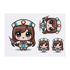 4 x 'Kawaii Nurse' Temporary Tattoos - Water Resistant, Skin-Safe, Non-Toxic Transfers, Mixed Sizes (TO00070714)