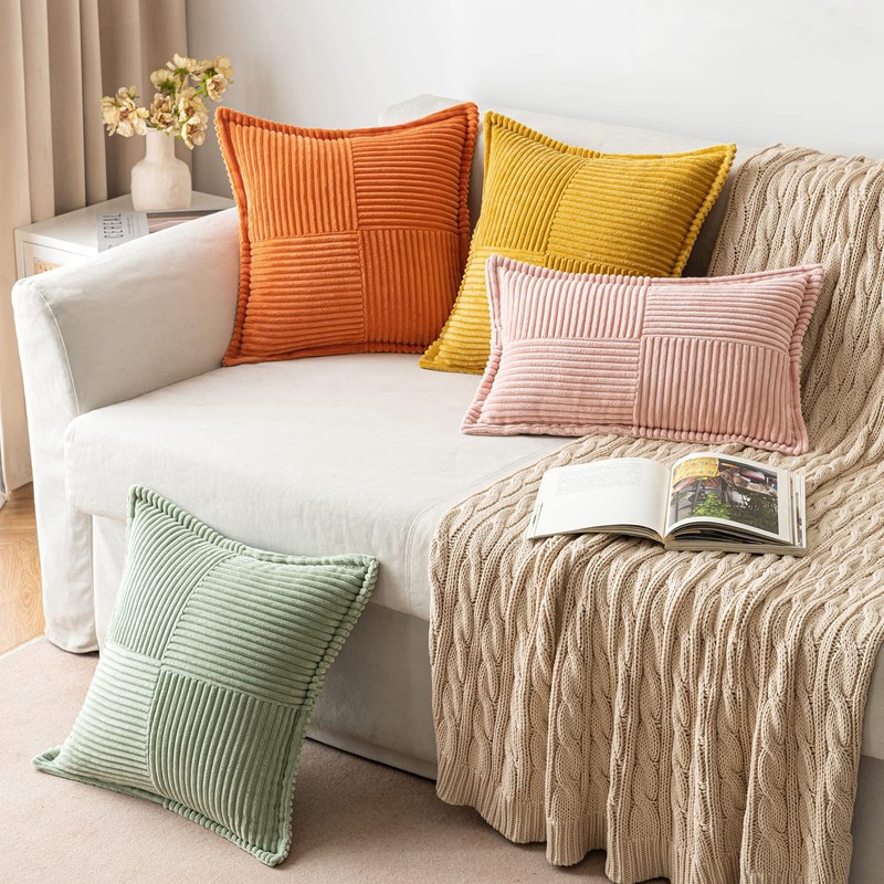 MIULEE Corduroy Cushion Covers Pack of 2 Decorative Modern Patchwork