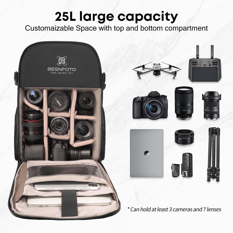 Besnfoto Camera Backpack Waterproof Bag Professional Travel Photography Bag Large