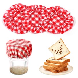 Ymapinc Sourdough Starter Jar Cover, 3pcs Reusable Jar Cloth Covers, Cotton Plaid Sourdough Starter Jar Cloth Covers for Sourdough Starter Jar, Jam Jar Cover, Fits 2.76-4.13 Inch Jar Mouth (Red Plaid)