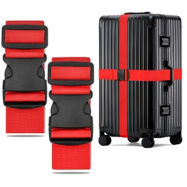 WISYOK Luggage Strap, Pack of 2, Suitcase Strap Eye-catching, Extended Luggage Straps Maximum 250 cm, Safe Suitcase Straps, Robust Suitcase Webbing, Luggage Strap for Travel and Air Travel (Red)