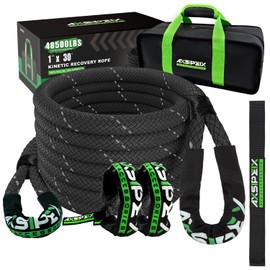 AXSIPEIX 1"×30ft Kinetic Recovery Rope (48,500lbs) Heavy Duty Offroad Recovery Rope with 2 Soft Shackles 7/16" x 22" Offroad Recovery Kit for UTV, ATV, Truck, Car (Black)
