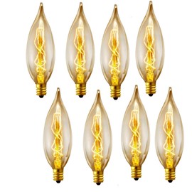 SCOMX 8-Pack Edison Vintage Incandescent Chandelier 40W 110-130V, 280 Lumen Bent Flame Tip Bulb with Candelabra Base (E12) Home Light Fixtures Decorative, Dimmable, 8 Count (Pack of 1)