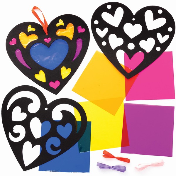 Baker Ross Heart Stained Glass Decoration Kits-Pack of 6, Valentines Crafts for Kids (FC440), Assorted