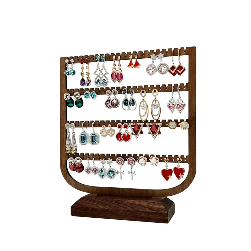 Practical Earring Organizer Stand Display Solid Walnut Wood Jewelry Tower