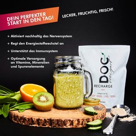 DOC Weingart® RECHARGE Vegan - Nahrungsergänzungsmittel - Natürliche Vitamine, Aminosäuren und Mineralien - Unterstützung für Immunsystem und Nervensystem - Fruchtiger Orangengeschmack, Pulver 400g