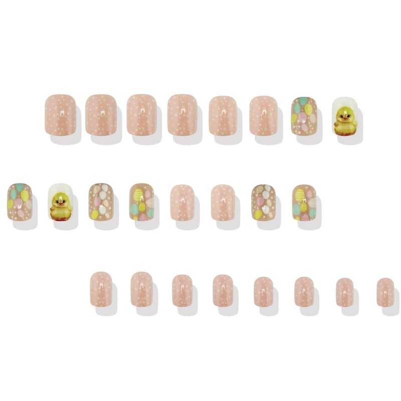 24 Pcs Cute Easter Press on Nails Short Square Fake