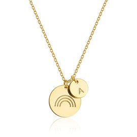 Fremttly Rainbow Initial Necklaces, 14K Gold Plated Disc Coin Letter Necklace Hand Stamped Rainbow Bridge Pendant Charm Necklaces for Women