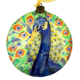 Capiz Shell Ornaments Round or Wall Decoration, 4 Inch - Peacock