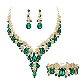 Clearine Women's Wedding Bridal Austrian Crystal Teardrop Flower Cluster Statement Necklace Earrings and Bracelet Jewellery Set for Prom, Crystal, No Gemstone