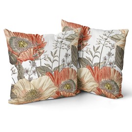Snycler Vintage Flowers Pillow Covers 20x20 Inch Set of 2 Orange Yellow Floral Leaves Decorative Square Boho Throw Pillows for Couch Rustic Pillow Cases Home Decor Living Room Sofa Porch Outdoor