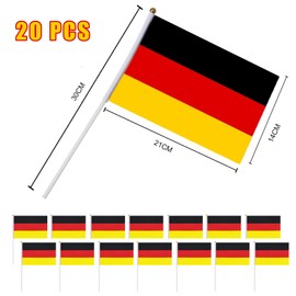 ElevaPulse Pack of 20 Small Germany Flags for European Championship Decoration 2024, 21 x 14 cm German Mini Hand-Held Flags, European Championship Fan Article, Women, Men and Garden Decoration