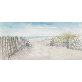 Giclè Print Dunes Fence Ocean Shore BOOKENDS Kids Reading Winter Beach PJ Teller