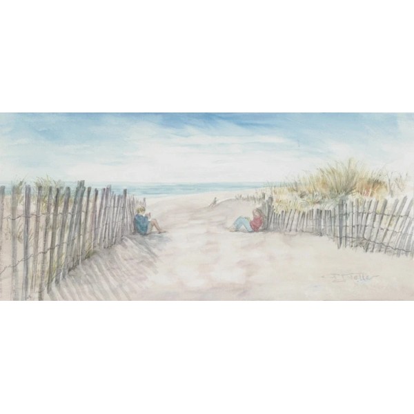 Giclè Print Dunes Fence Ocean Shore BOOKENDS Kids Reading Winter