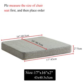 Chair Cushion for Dining Chairs with Ties Non Slip Memory Foam Kitchen Room Chair Pads 2 Pack 17x16 Inch, Khaki