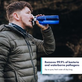 WaterWell Filtrierende Wasserflasche für Reisen und Abenteuer - Entfernt 99,9% Aller Bakterien und Parasiten im Wasser -Perfekt für Reisen,Camping, Outdooraktivitäten,Sport und den täglichen Gebrauch