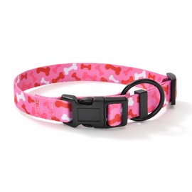 Mile High Life Nylon Puppy Dog Collar Nylon w Cute Patterns Lightweight Girl Boy Collar for Small/Medium/Large Dogs (Pink Bone, Small Neck 11"-15")