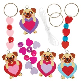 Baker Ross FX371 Love Heart Pug Keyring and Bag Charm - 4 Pack Valentine's Day Craft Pack for Kids