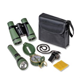 Carson AdventurePak Containing 30mm Kids Field Binoculars, Lensatic Compass, Flashlight and Signal Whistle with a Built-in Thermometer (HU-401), 4.2" x 2.3" x 1.5"