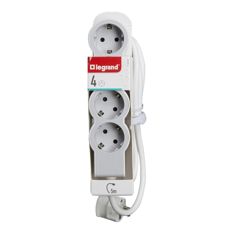 LEGRAND, Flat Power Strip, 4-Way Socket, Multiple Socket, 5 Metre