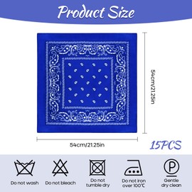 RISF Pack of 15 Bandanas, 15 Colours Bandana for Men and Women, Polyester Paisley Bandana, 54 x 54 cm Bandana Headscarf, Nicki Scarves for Head, Neck, Arms, Red, Black, Navy, White, Burgundy, Sapphire