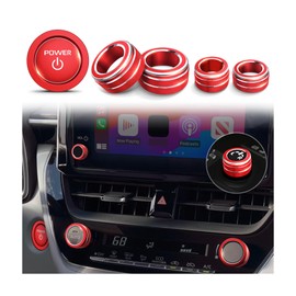Polodunn for 2023 2024 2025 Toyota Corolla/Cross/Hybrid/Hatchback L LE XLE S SE XSE Accessories with 8" Screen- Rearview Mirror, Radio, A/C Knob Cover, Push Start Button Cover/Ring 6pcs (Red, Hybrid)