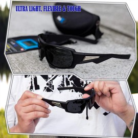 FLEX Stealth – Polarized Sunglasses for men and women, Ultra Tough TR90 Matte Black Frame and 100% UV protection HD Lens, Sports Sunglasses for Fishing Running Driving Ski Cycling Baseball