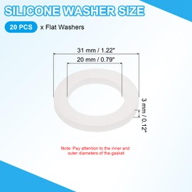 PATIKIL Silicone Flat Washer 20 x 31 x 3mm (ID x OD x Thickness), 20 Pieces Silicone Rubber Spacer Faucet Sealing Gasket for Garden Hose Pipe Plumbing Faucet Washers Replacement, White