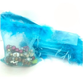 Linpeng Organza Bags 5x7 - Feather Pouches - Turquoise Drawstring Party Wedding Favors Bulk - Pack Of 12 pcs