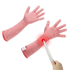 sourcing map Cut Resistant Sleeves with Gloves, 47cm Arm Protection Sleeve HPPE Farmer Gardening Sleeves for Work Kitchen, Welding, Farming, Red