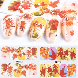 Vezocim Nail Art Stickers Decals, Holographic Fall Maple Leaf Nail Water Transfer Decal Designs, Autumn Leaves Nail Sticker Acrylic Supplies for Women Girls Manicure Charm Decorations (A1201-1212)