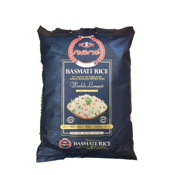 Zafarani Reserve GMO Free Extra Long Grain, Taste the Best, Aromatic Authentic Basmati Rice with Rich Aroma - 10lbs., 4.53kg