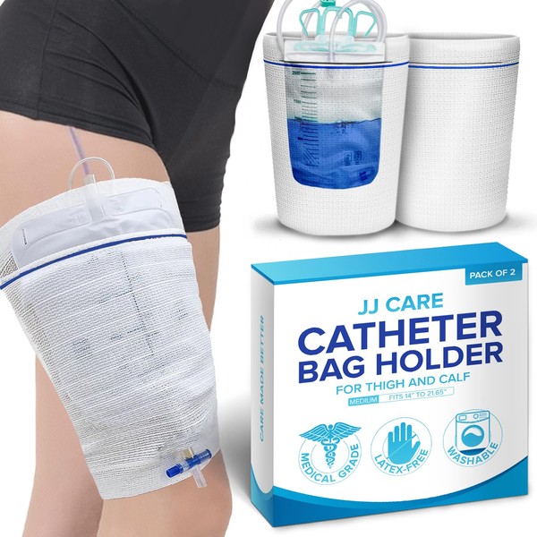 JJ CARE Catheter Bag Holder (Pack of 2), Fabric Nephrostomy Bag Holder, Washable & Reusable Foley Catheter Leg Bag, Urinary Drainage Bag Cover for Men & Women - Medium Size